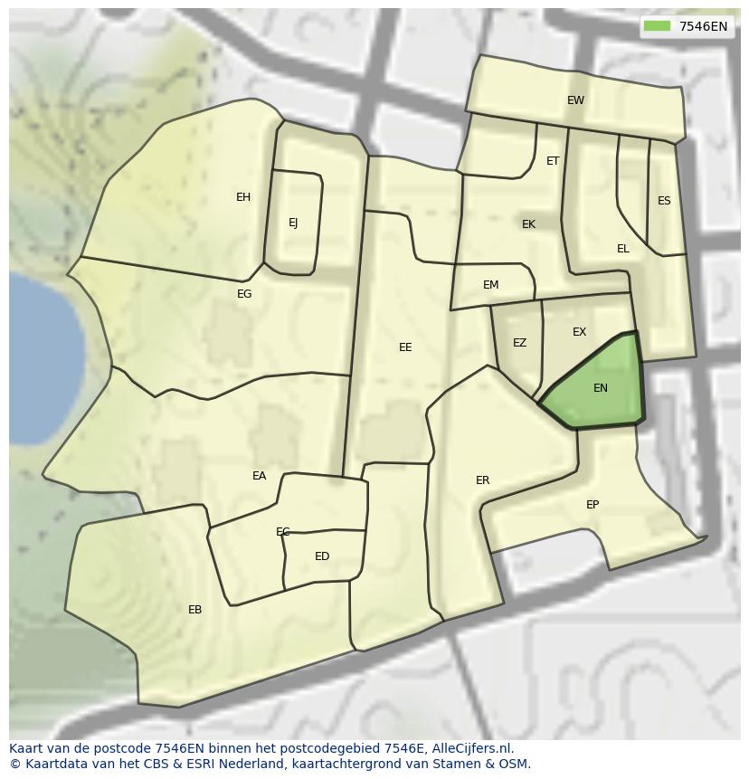 Afbeelding van het postcodegebied 7546 EN op de kaart.
