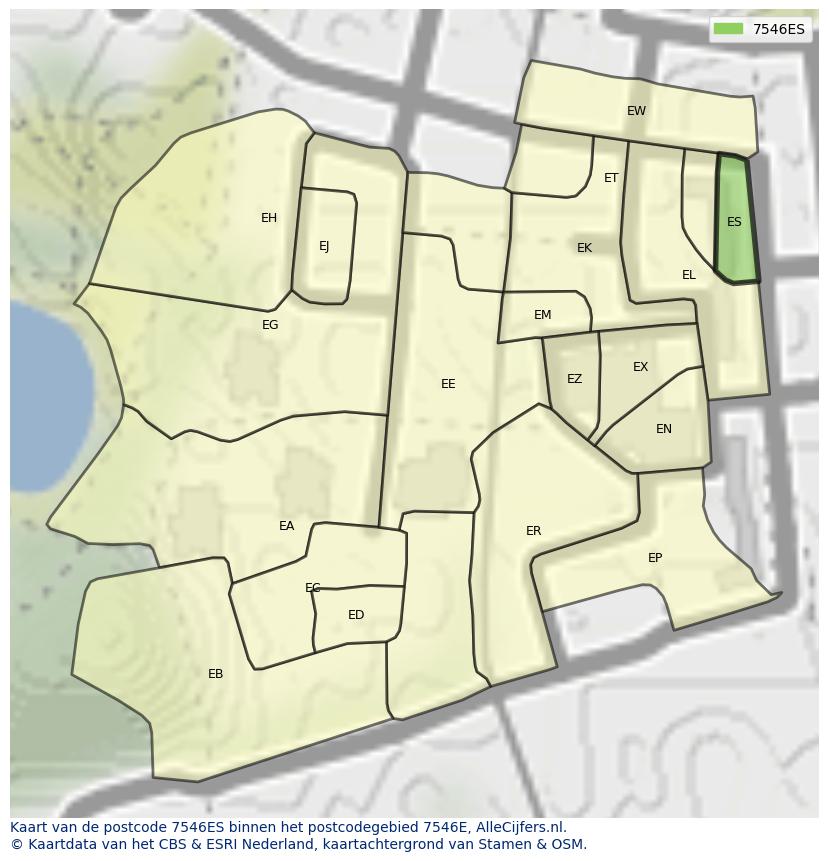 Afbeelding van het postcodegebied 7546 ES op de kaart.