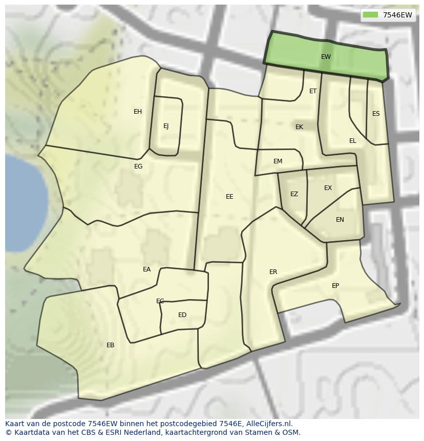 Afbeelding van het postcodegebied 7546 EW op de kaart.