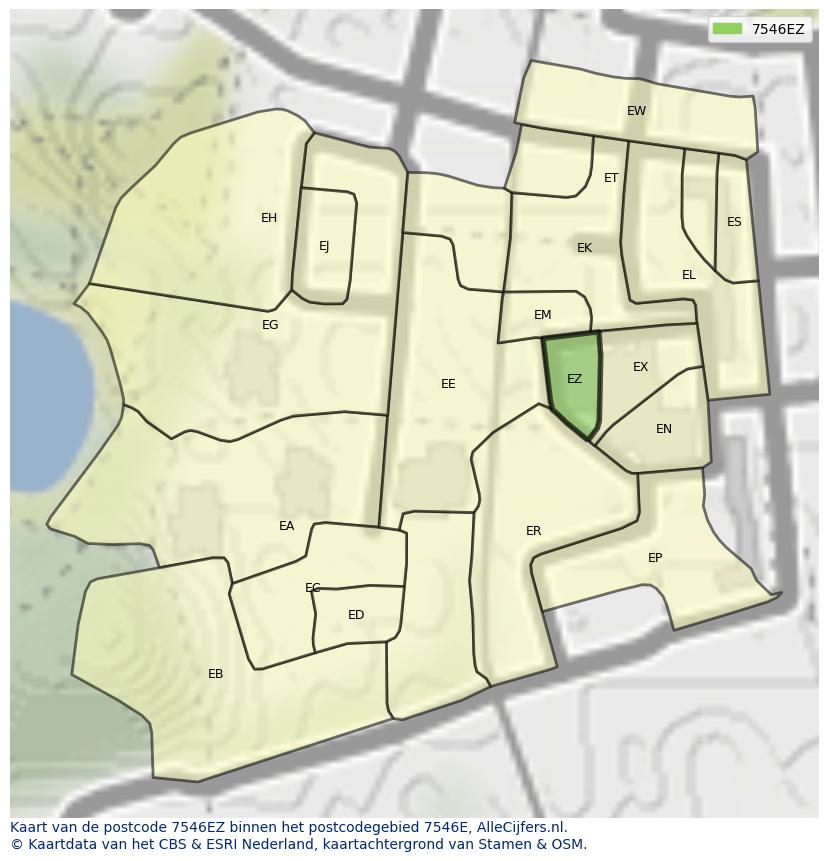 Afbeelding van het postcodegebied 7546 EZ op de kaart.