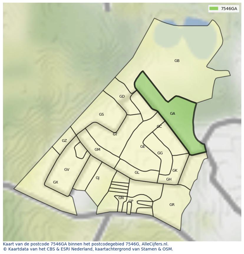 Afbeelding van het postcodegebied 7546 GA op de kaart.