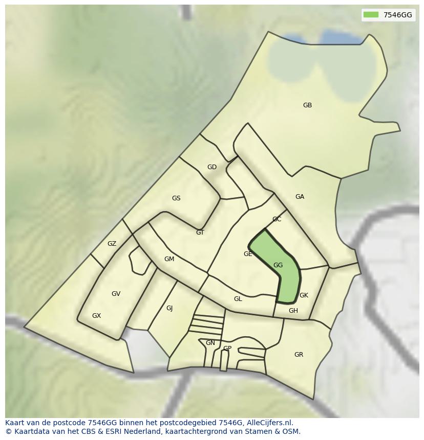 Afbeelding van het postcodegebied 7546 GG op de kaart.