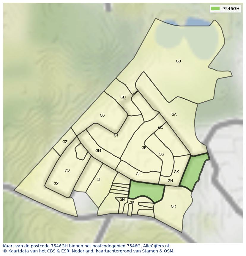 Afbeelding van het postcodegebied 7546 GH op de kaart.