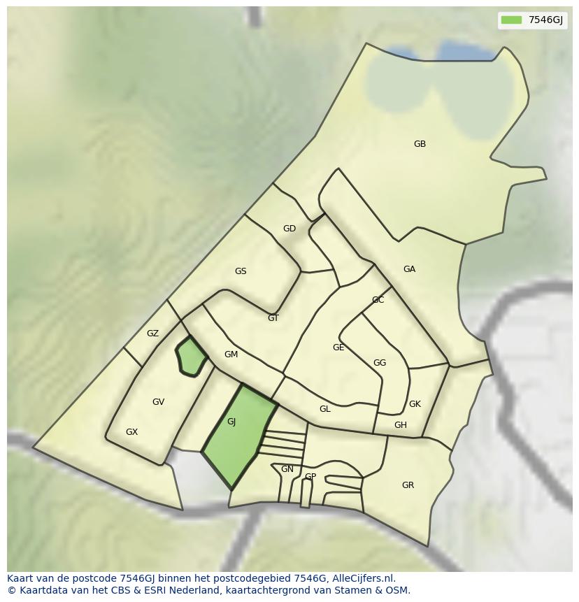 Afbeelding van het postcodegebied 7546 GJ op de kaart.