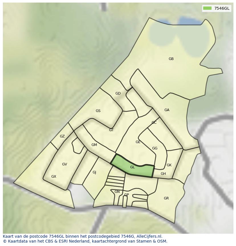 Afbeelding van het postcodegebied 7546 GL op de kaart.