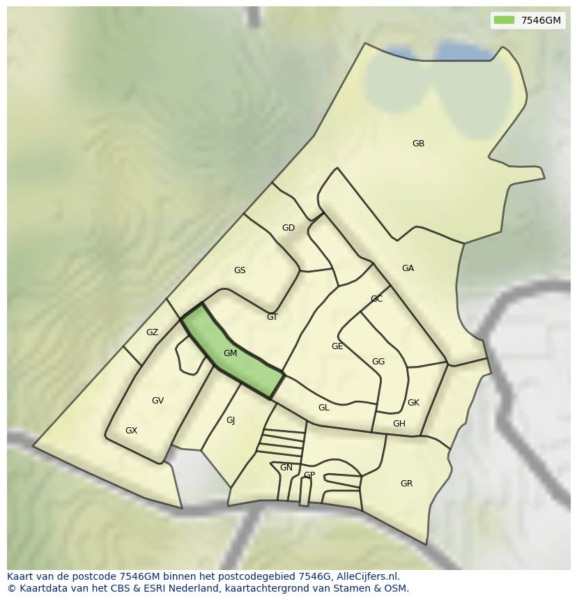 Afbeelding van het postcodegebied 7546 GM op de kaart.
