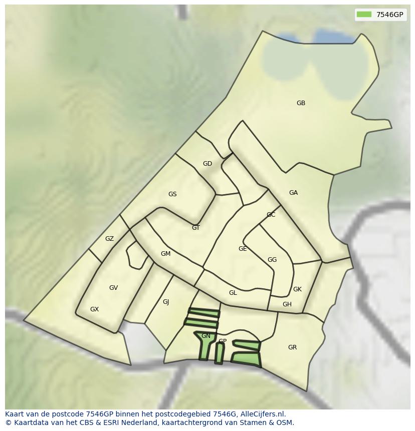Afbeelding van het postcodegebied 7546 GP op de kaart.