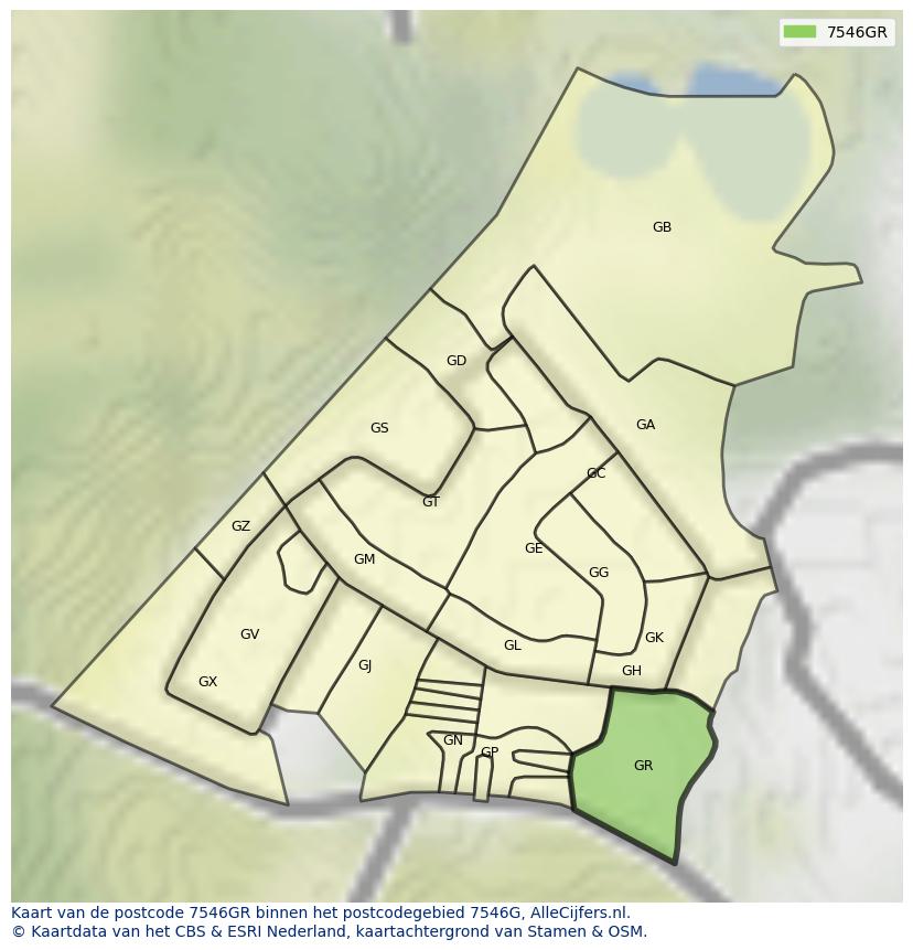 Afbeelding van het postcodegebied 7546 GR op de kaart.