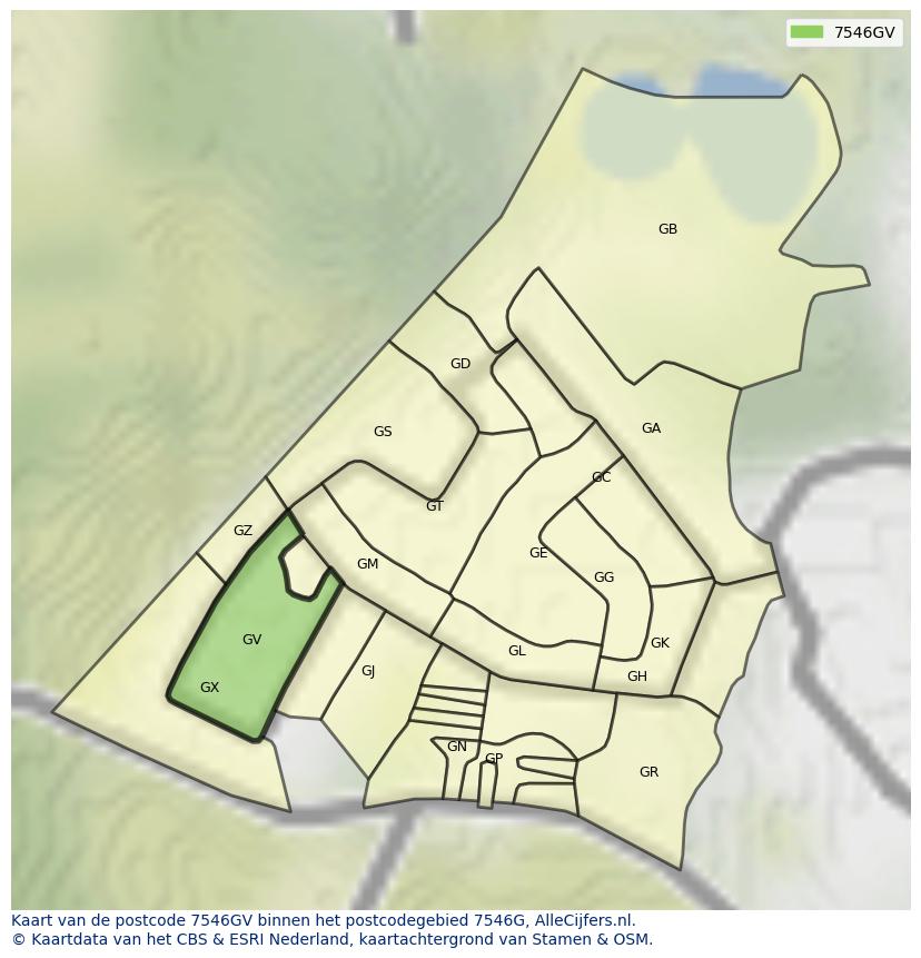 Afbeelding van het postcodegebied 7546 GV op de kaart.