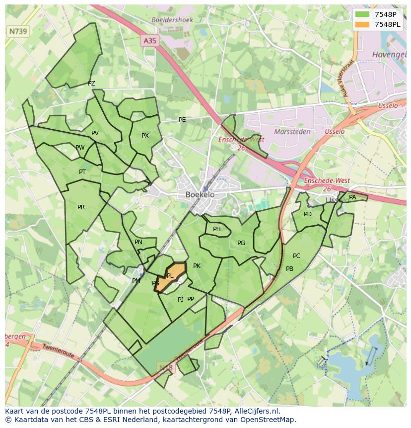 Afbeelding van het postcodegebied 7548 PL op de kaart.