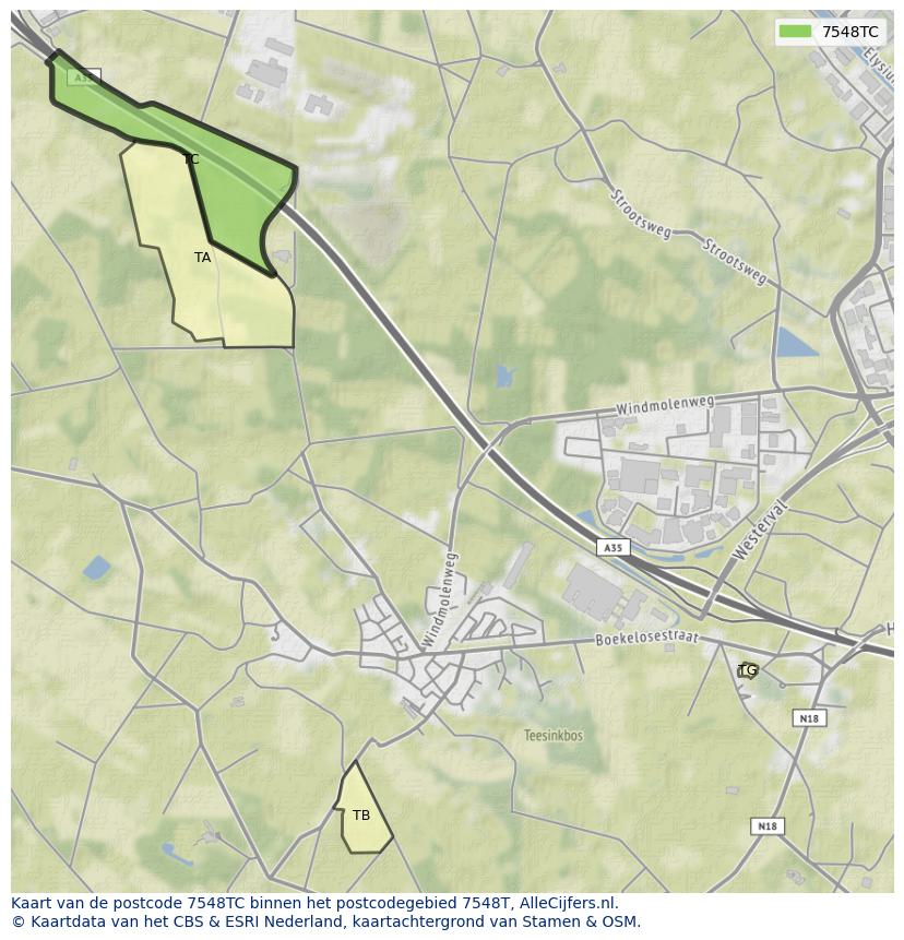 Afbeelding van het postcodegebied 7548 TC op de kaart.