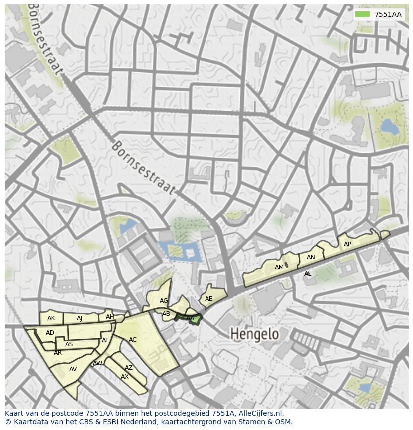 Afbeelding van het postcodegebied 7551 AA op de kaart.