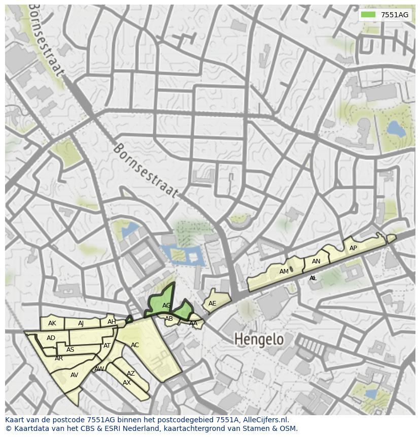Afbeelding van het postcodegebied 7551 AG op de kaart.