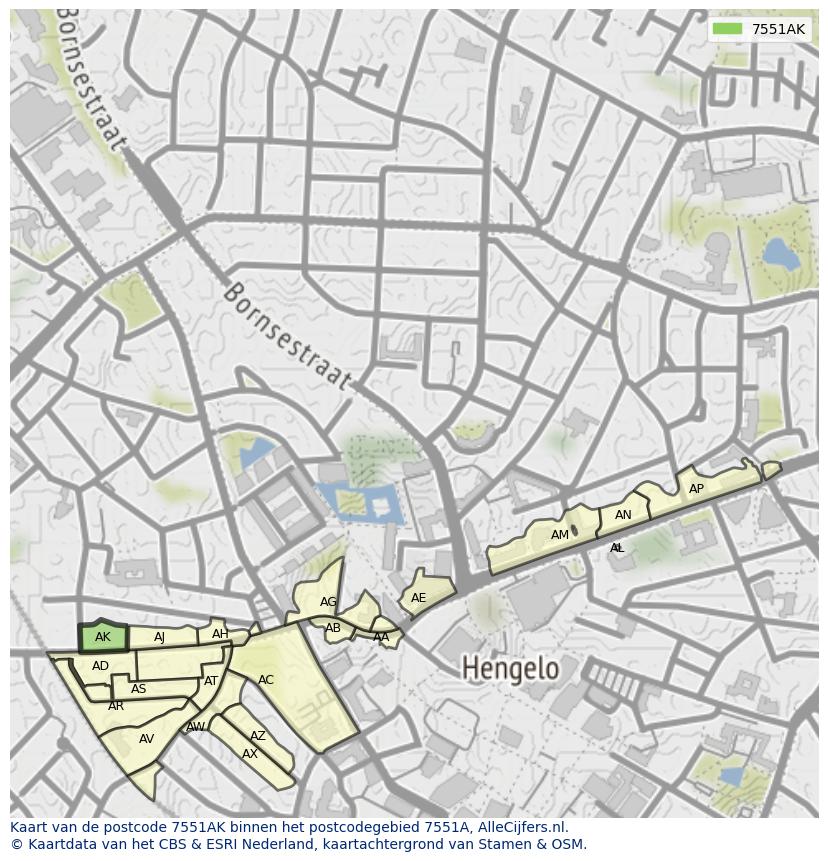 Afbeelding van het postcodegebied 7551 AK op de kaart.