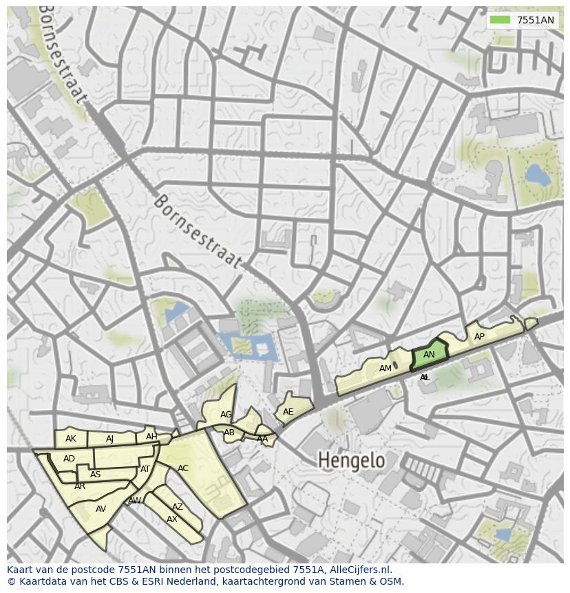 Afbeelding van het postcodegebied 7551 AN op de kaart.
