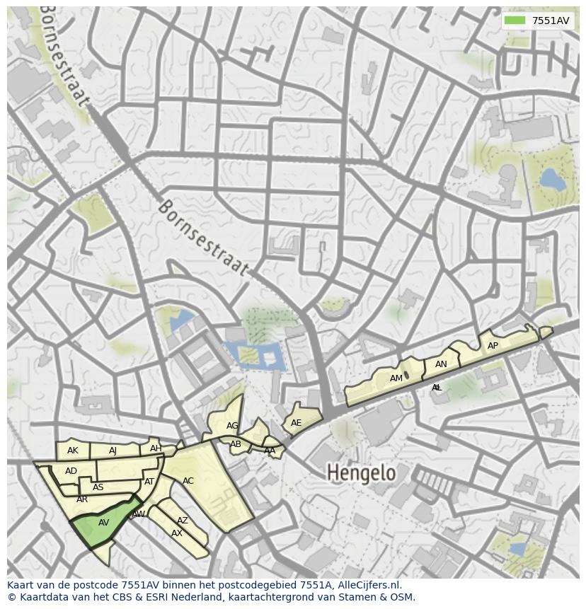 Afbeelding van het postcodegebied 7551 AV op de kaart.
