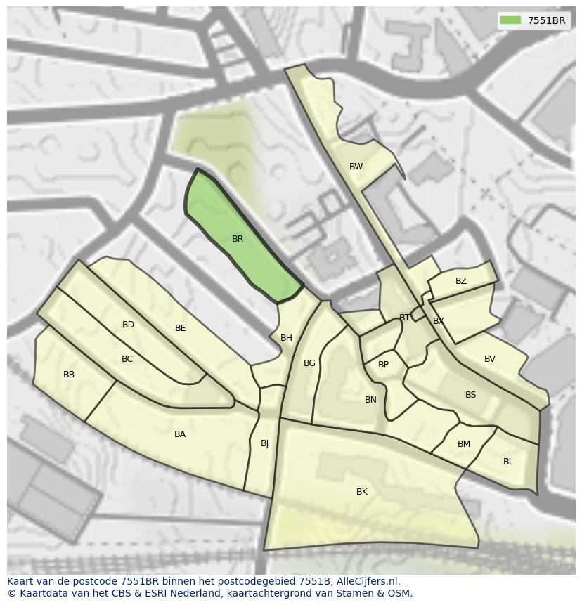 Afbeelding van het postcodegebied 7551 BR op de kaart.