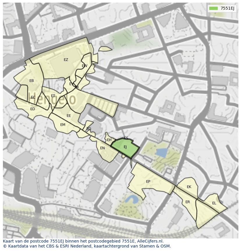 Afbeelding van het postcodegebied 7551 EJ op de kaart.