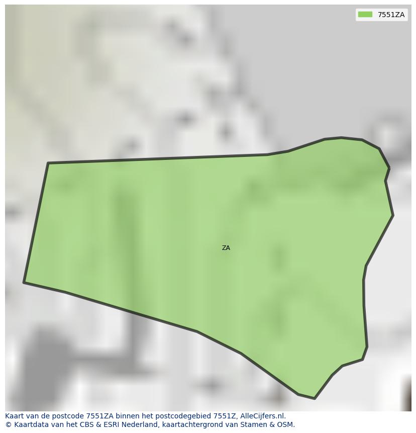 Afbeelding van het postcodegebied 7551 ZA op de kaart.