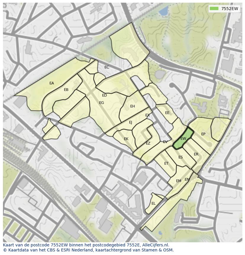 Afbeelding van het postcodegebied 7552 EW op de kaart.