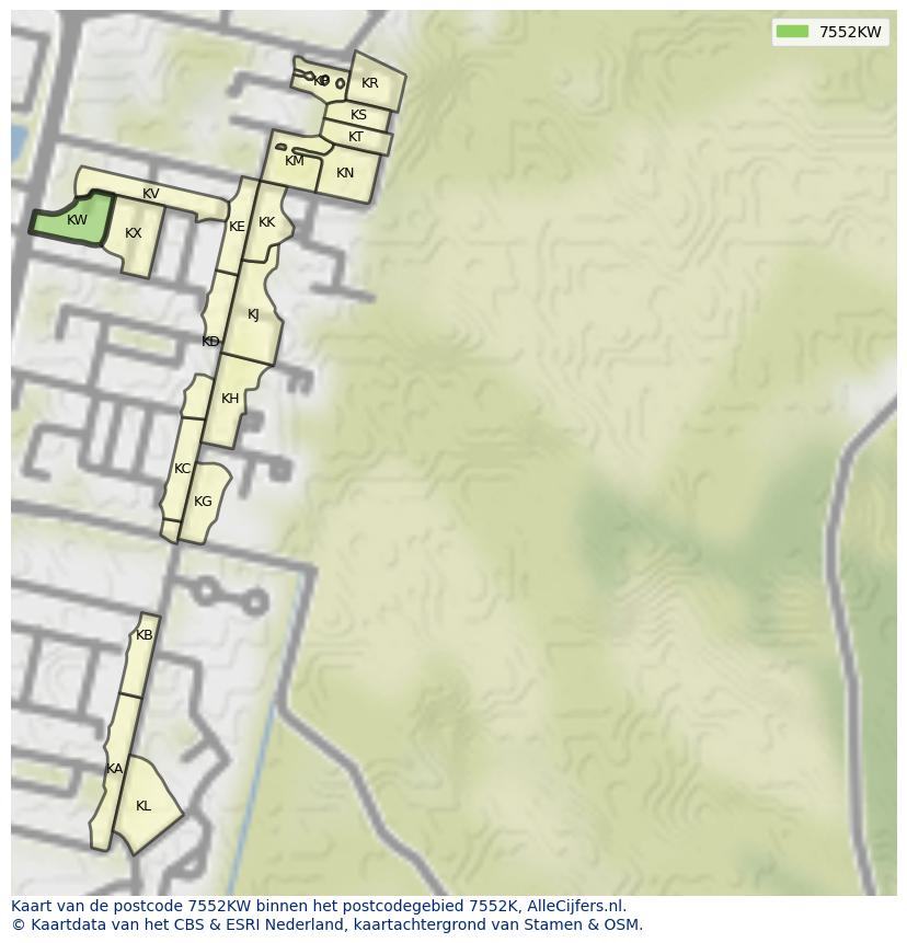 Afbeelding van het postcodegebied 7552 KW op de kaart.