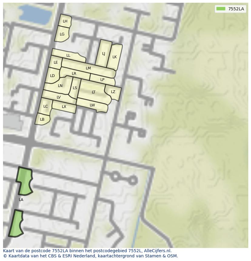 Afbeelding van het postcodegebied 7552 LA op de kaart.
