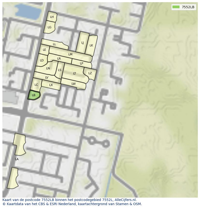 Afbeelding van het postcodegebied 7552 LB op de kaart.