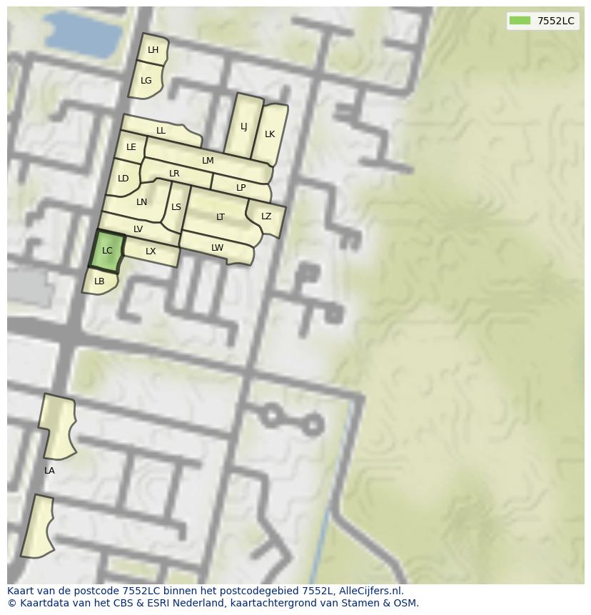 Afbeelding van het postcodegebied 7552 LC op de kaart.
