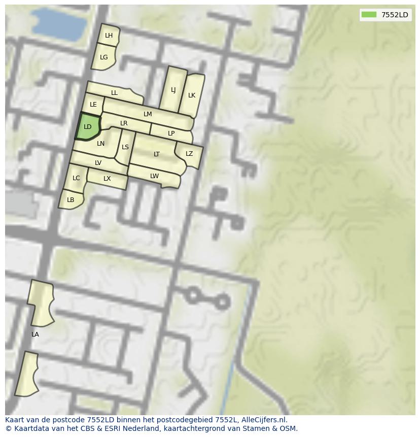 Afbeelding van het postcodegebied 7552 LD op de kaart.