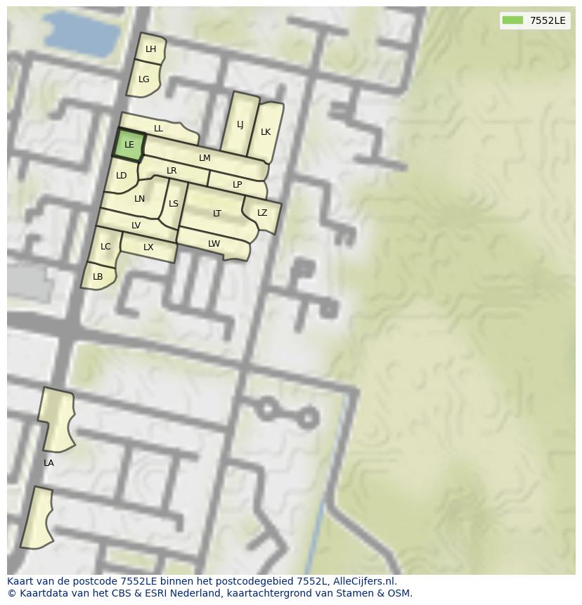 Afbeelding van het postcodegebied 7552 LE op de kaart.