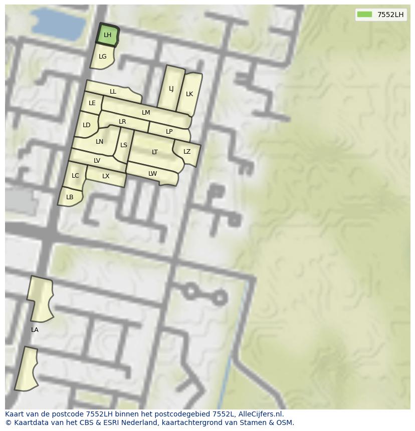 Afbeelding van het postcodegebied 7552 LH op de kaart.
