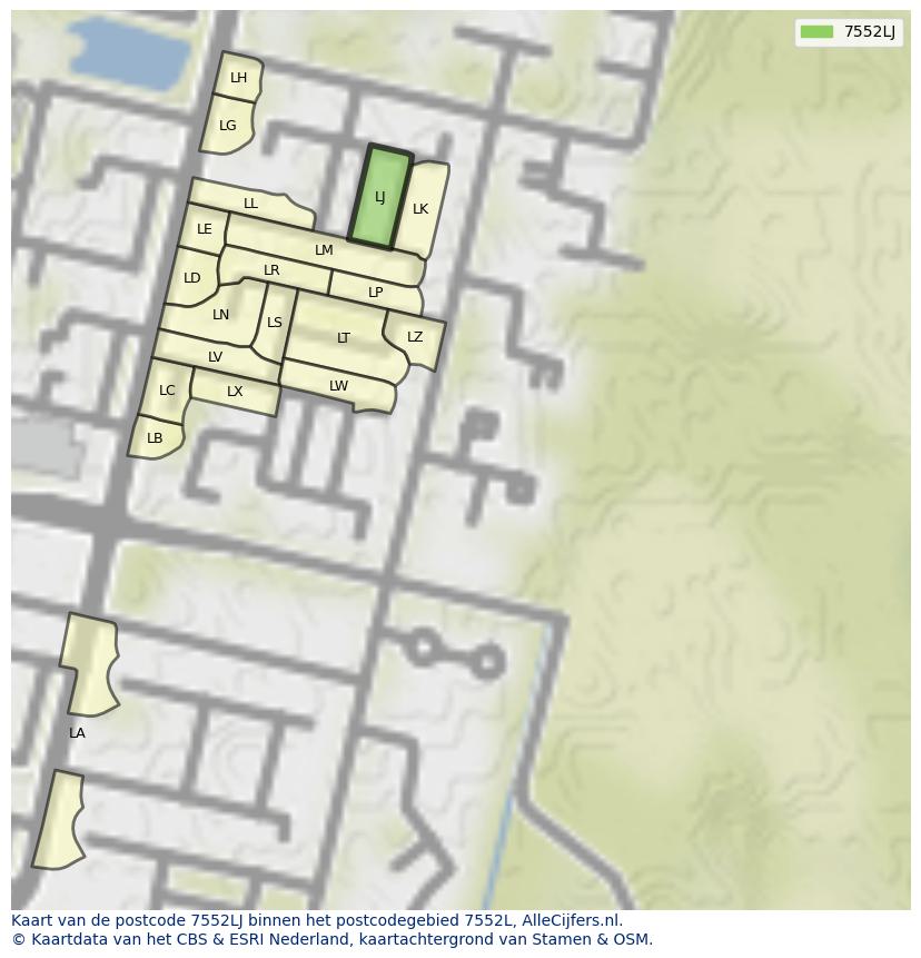 Afbeelding van het postcodegebied 7552 LJ op de kaart.