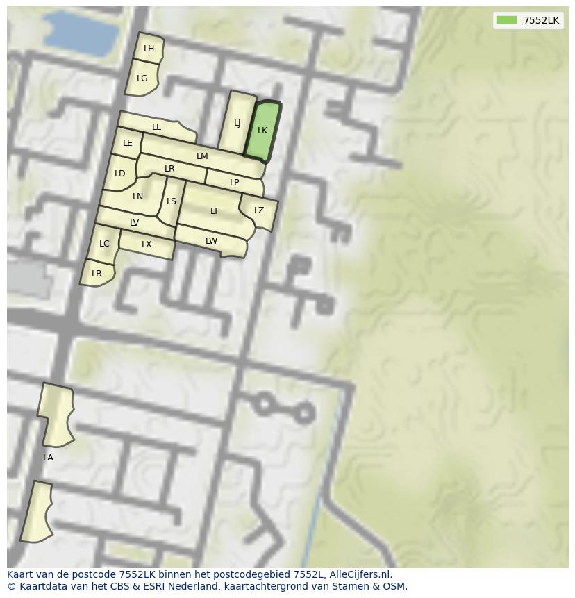 Afbeelding van het postcodegebied 7552 LK op de kaart.