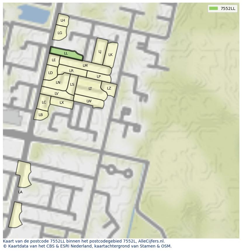 Afbeelding van het postcodegebied 7552 LL op de kaart.