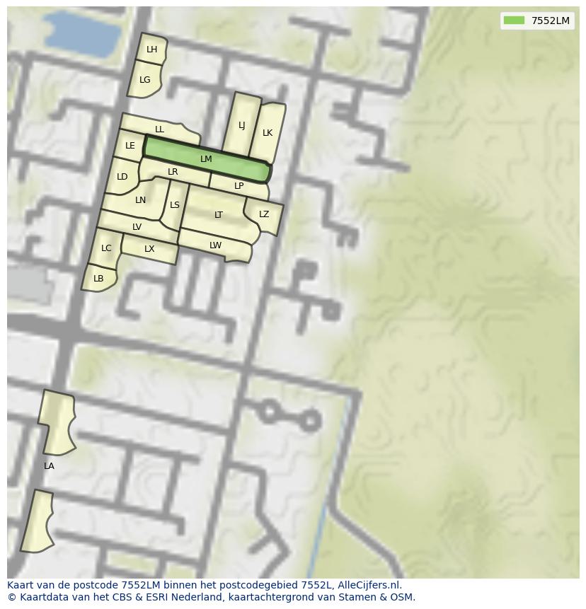 Afbeelding van het postcodegebied 7552 LM op de kaart.