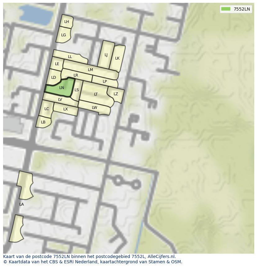 Afbeelding van het postcodegebied 7552 LN op de kaart.