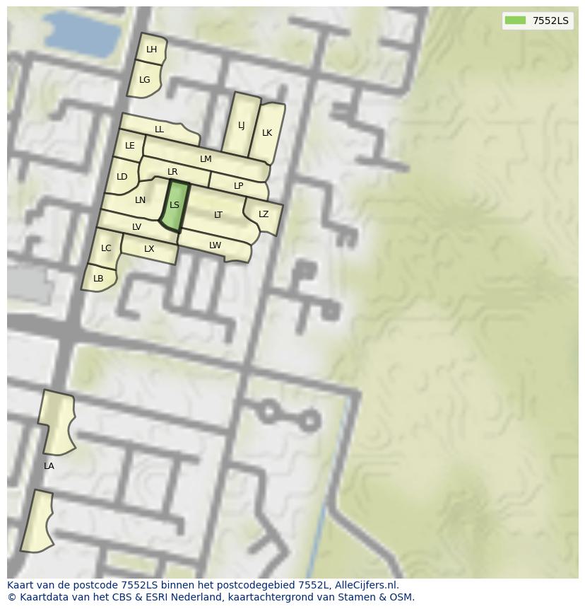 Afbeelding van het postcodegebied 7552 LS op de kaart.