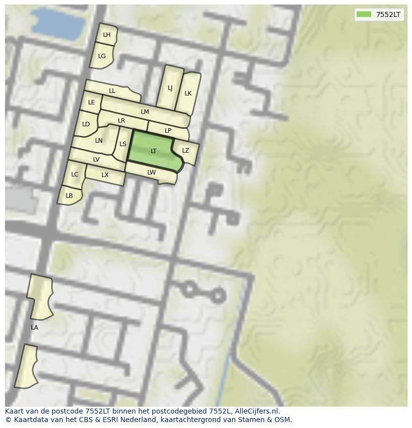 Afbeelding van het postcodegebied 7552 LT op de kaart.