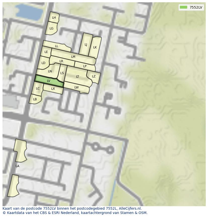 Afbeelding van het postcodegebied 7552 LV op de kaart.