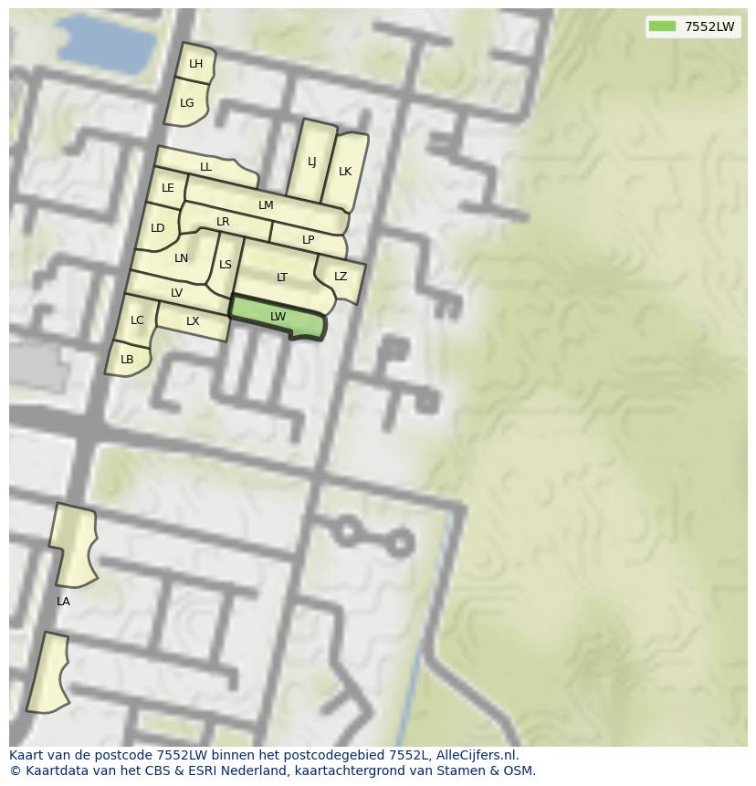 Afbeelding van het postcodegebied 7552 LW op de kaart.