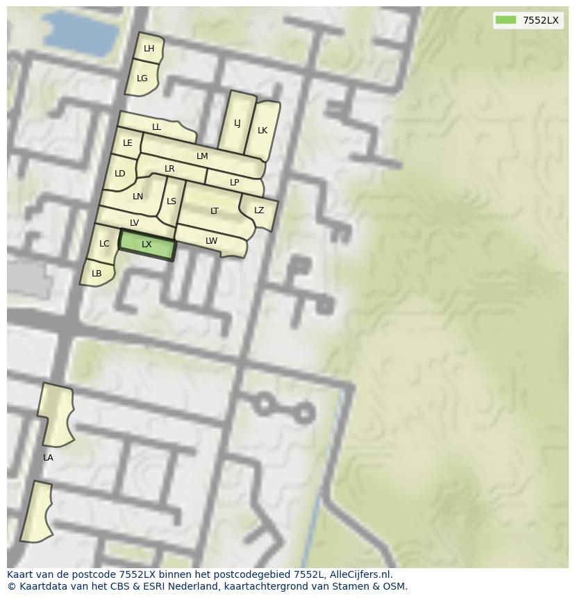 Afbeelding van het postcodegebied 7552 LX op de kaart.