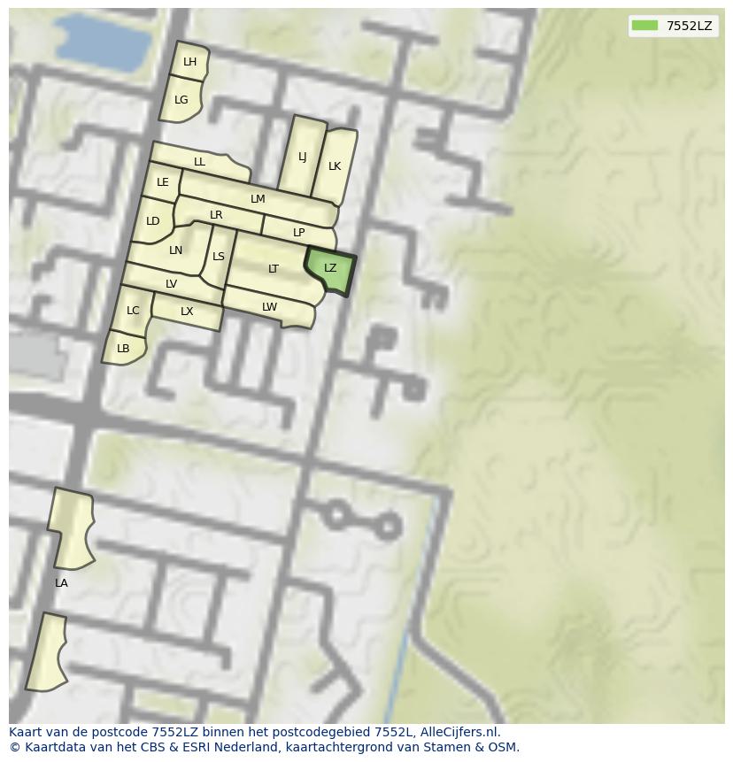 Afbeelding van het postcodegebied 7552 LZ op de kaart.