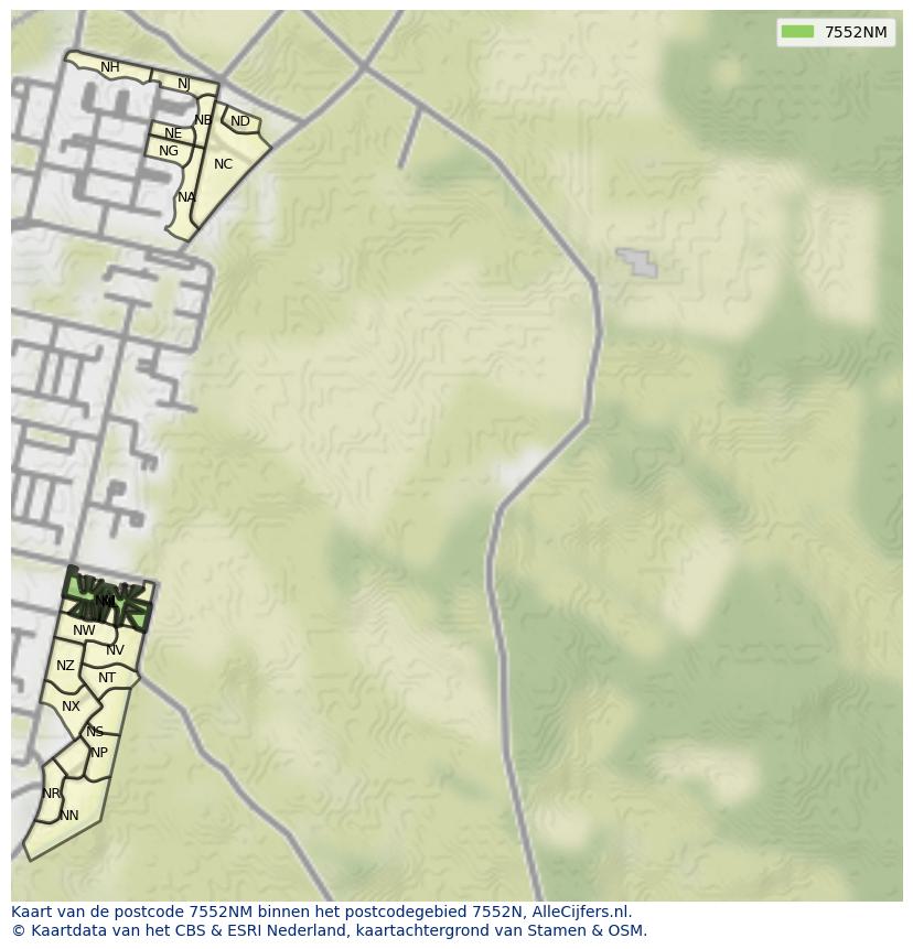 Afbeelding van het postcodegebied 7552 NM op de kaart.
