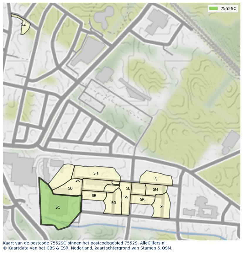 Afbeelding van het postcodegebied 7552 SC op de kaart.