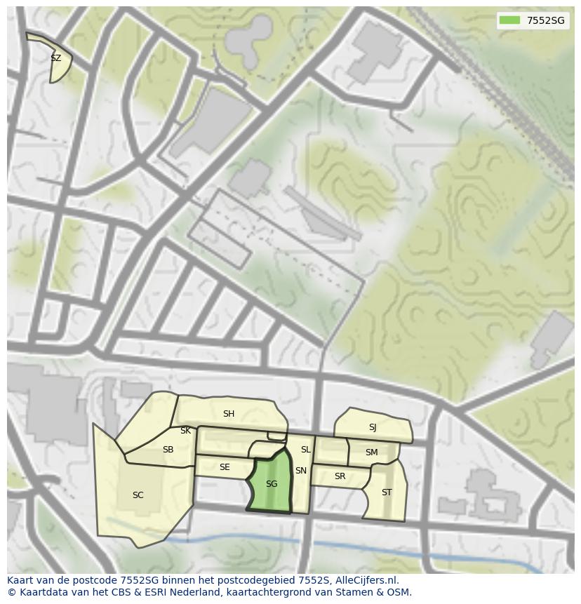 Afbeelding van het postcodegebied 7552 SG op de kaart.