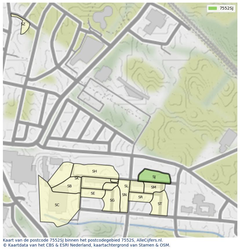 Afbeelding van het postcodegebied 7552 SJ op de kaart.
