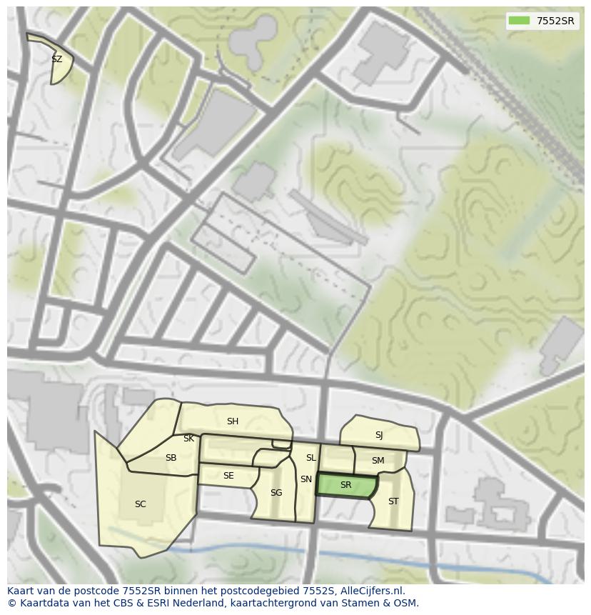 Afbeelding van het postcodegebied 7552 SR op de kaart.