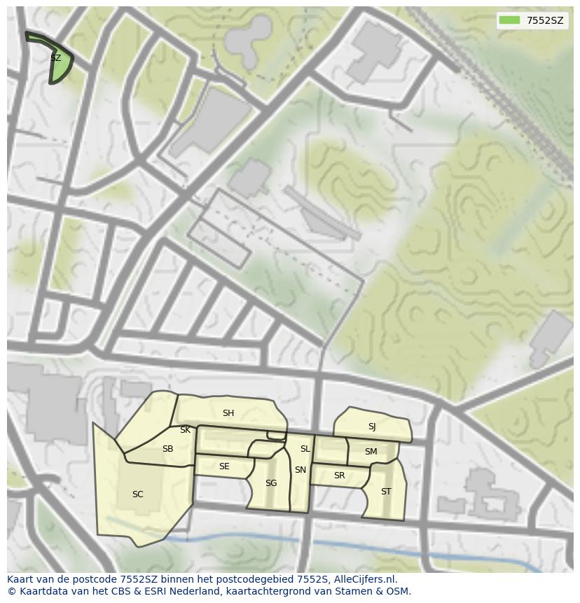 Afbeelding van het postcodegebied 7552 SZ op de kaart.