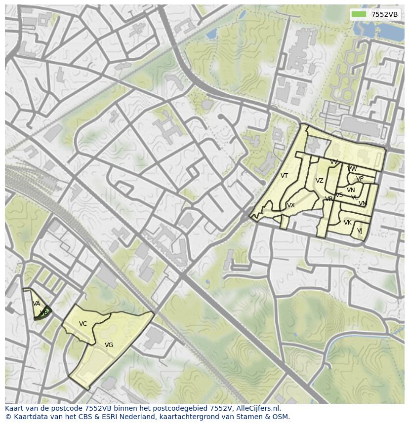Afbeelding van het postcodegebied 7552 VB op de kaart.