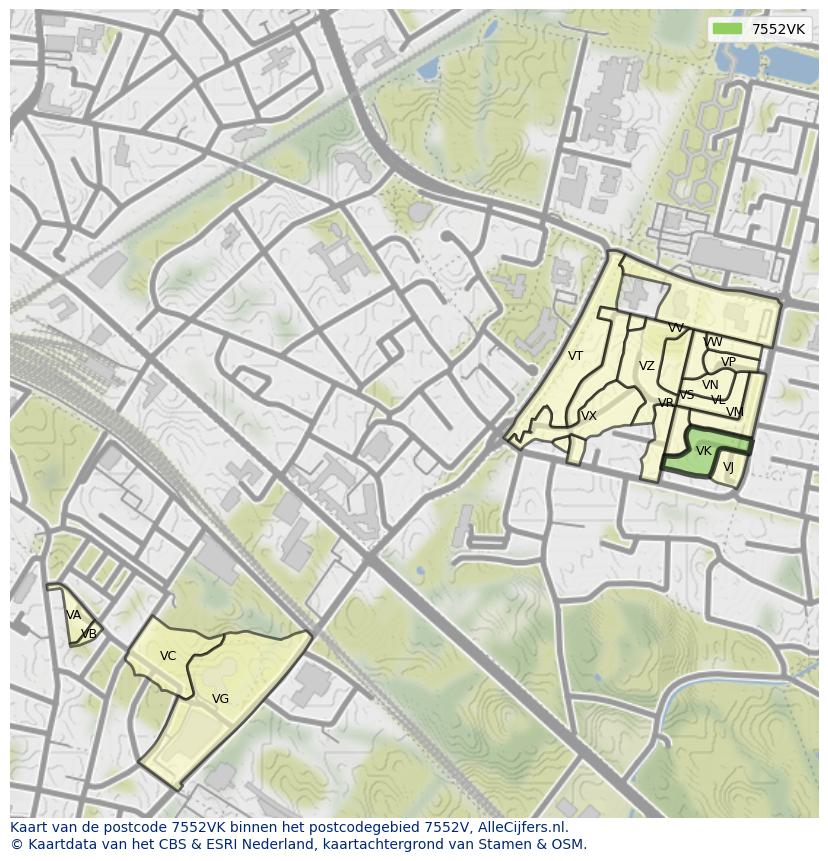 Afbeelding van het postcodegebied 7552 VK op de kaart.